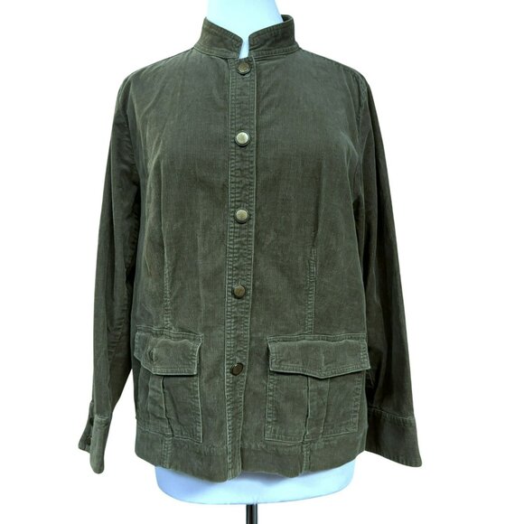 Context Woman Corduroy Jacket Sz 1X Olive Cotton Patch Pockets Stand-Up Collar - Picture 1 of 6